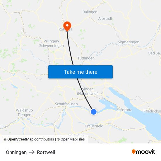Öhningen to Rottweil map