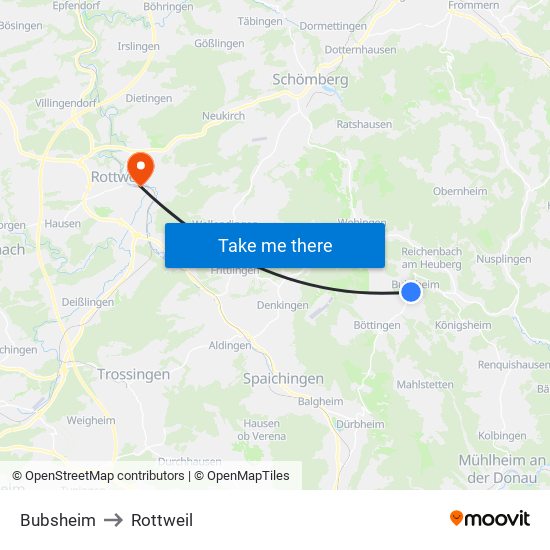 Bubsheim to Rottweil map
