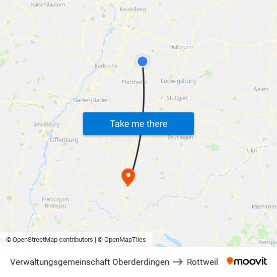 Verwaltungsgemeinschaft Oberderdingen to Rottweil map