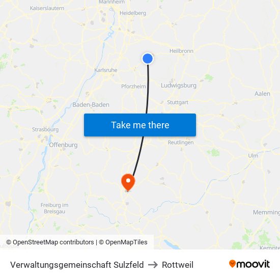 Verwaltungsgemeinschaft Sulzfeld to Rottweil map