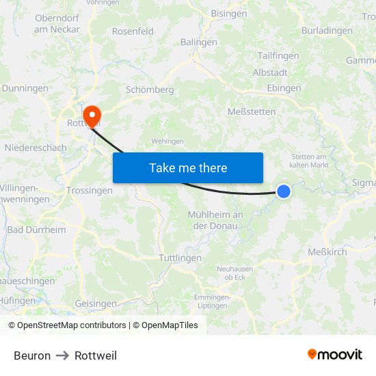 Beuron to Rottweil map
