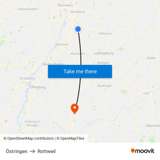 Östringen to Rottweil map