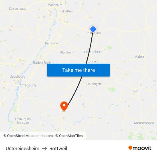 Untereisesheim to Rottweil map