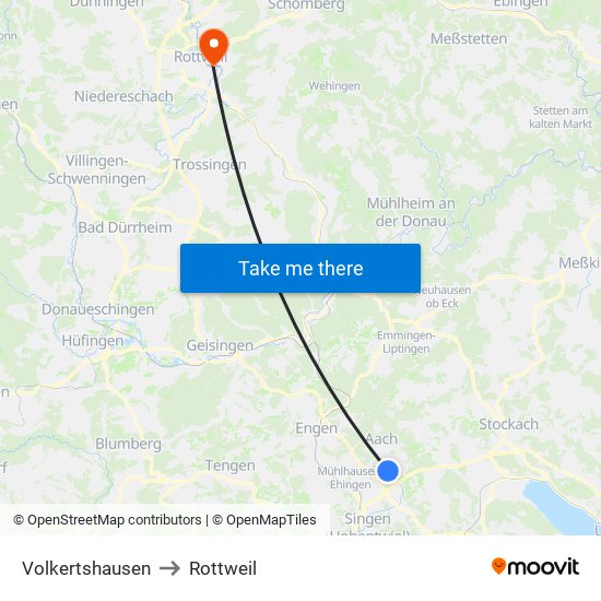 Volkertshausen to Rottweil map