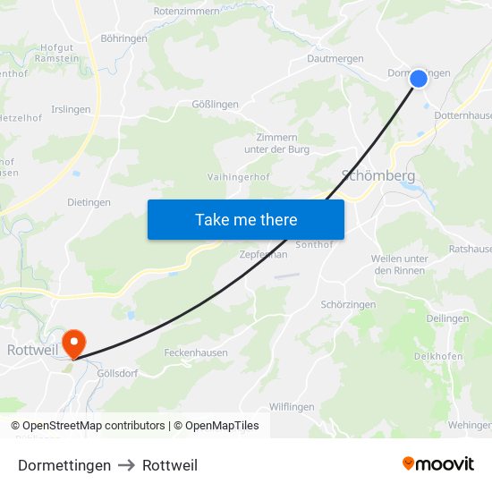 Dormettingen to Rottweil map
