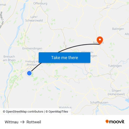 Wittnau to Rottweil map