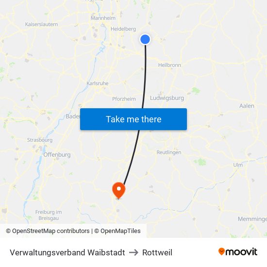 Verwaltungsverband Waibstadt to Rottweil map