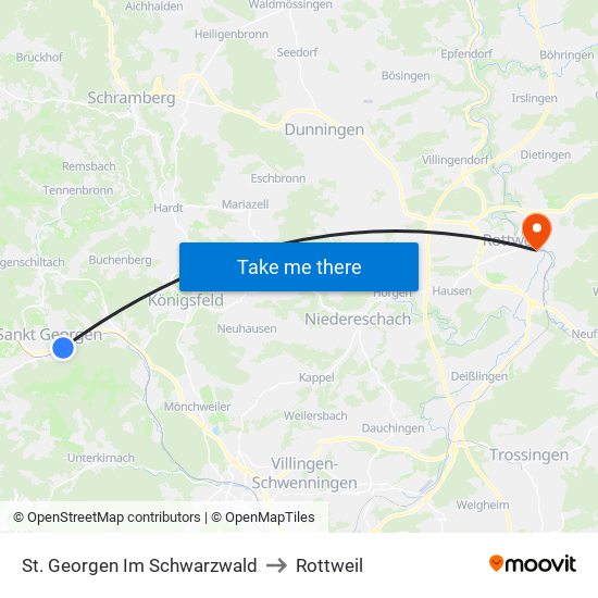 St. Georgen Im Schwarzwald to Rottweil map