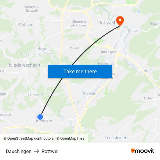 Dauchingen to Rottweil map