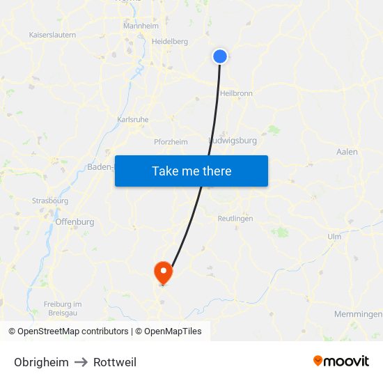 Obrigheim to Rottweil map