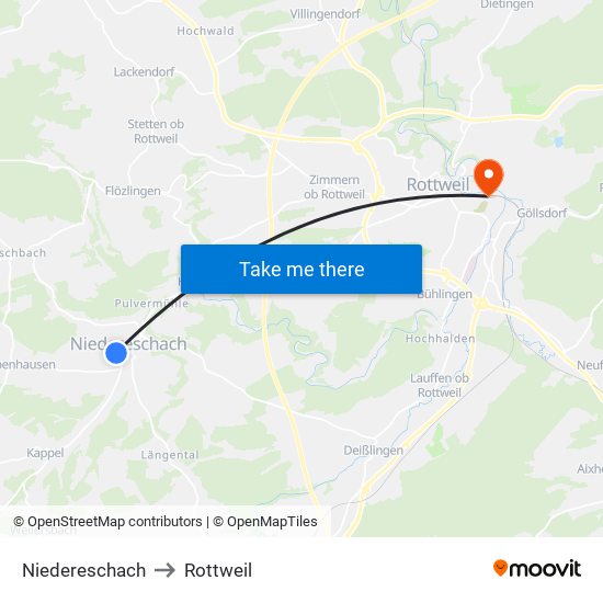 Niedereschach to Rottweil map