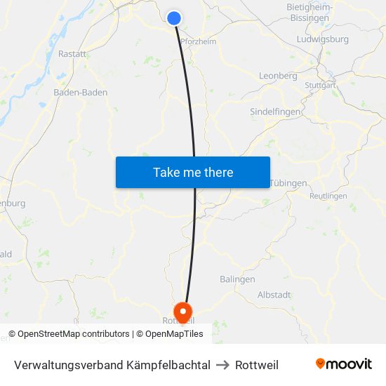 Verwaltungsverband Kämpfelbachtal to Rottweil map