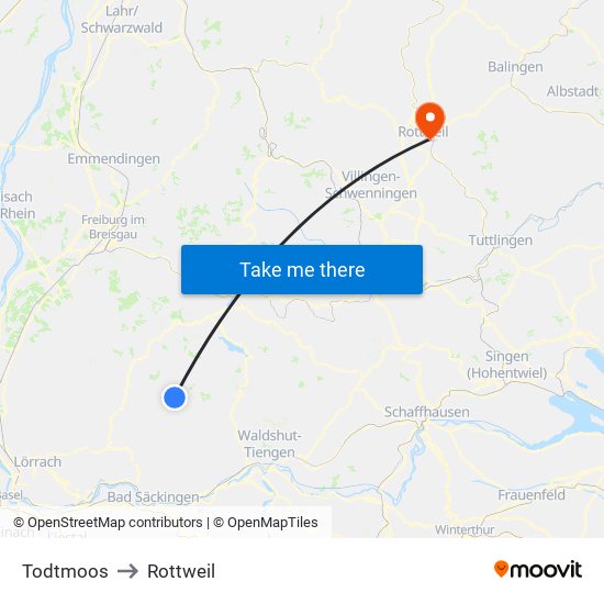 Todtmoos to Rottweil map