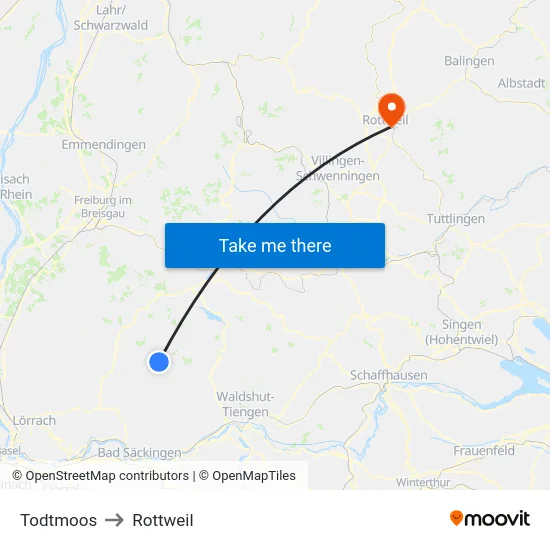 Todtmoos to Rottweil map
