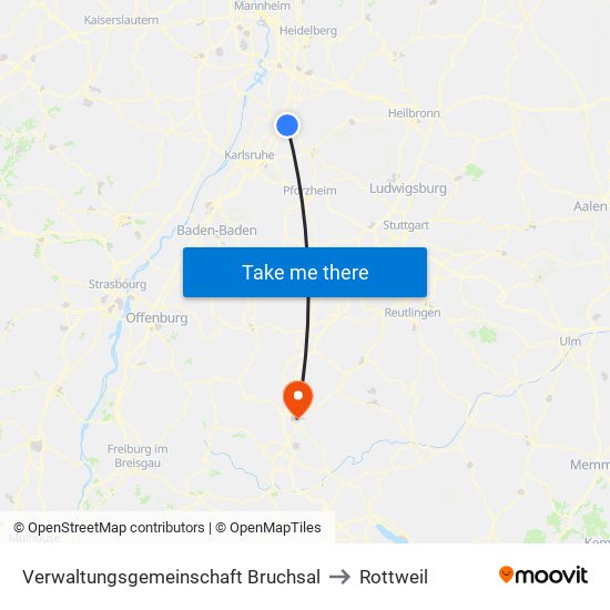 Verwaltungsgemeinschaft Bruchsal to Rottweil map