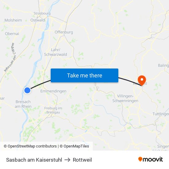 Sasbach am Kaiserstuhl to Rottweil map