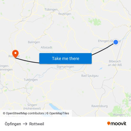 Öpfingen to Rottweil map