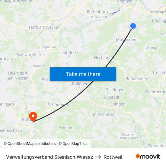 Verwaltungsverband Steinlach-Wiesaz to Rottweil map