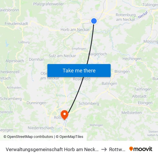 Verwaltungsgemeinschaft Horb am Neckar to Rottweil map