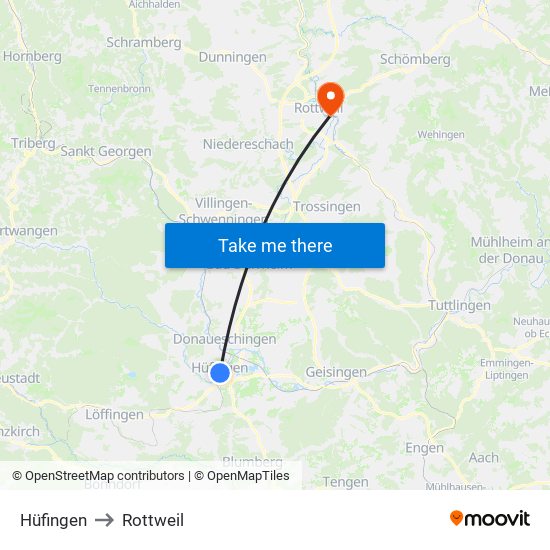 Hüfingen to Rottweil map