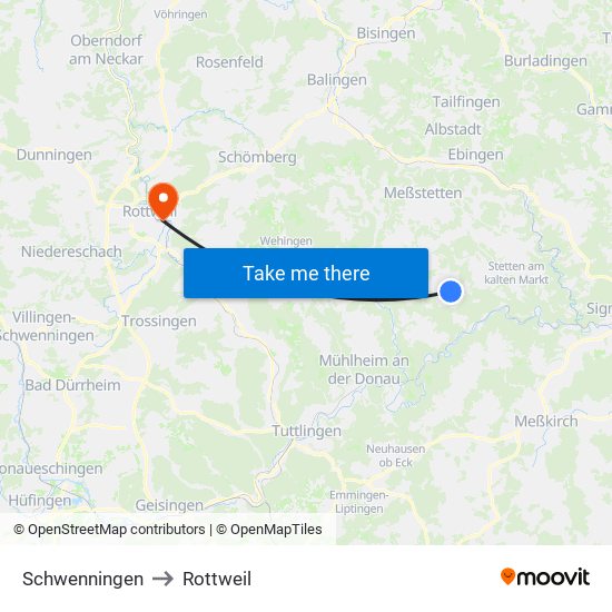 Schwenningen to Rottweil map