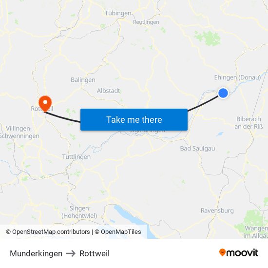 Munderkingen to Rottweil map