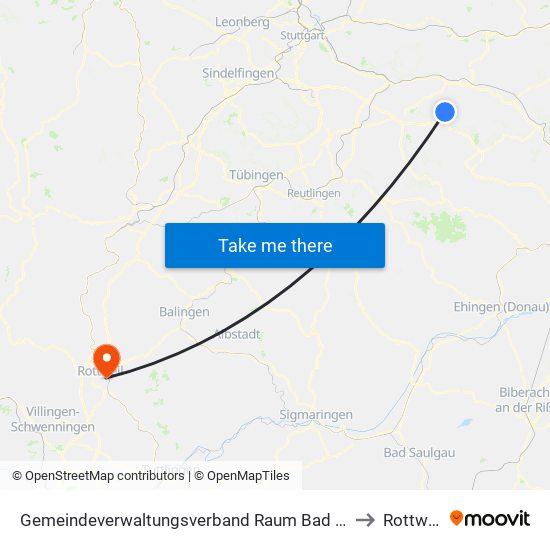 Gemeindeverwaltungsverband Raum Bad Boll to Rottweil map