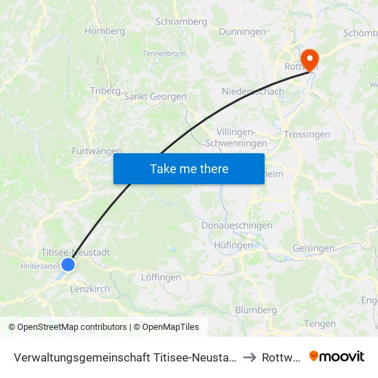 Verwaltungsgemeinschaft Titisee-Neustadt to Rottweil map