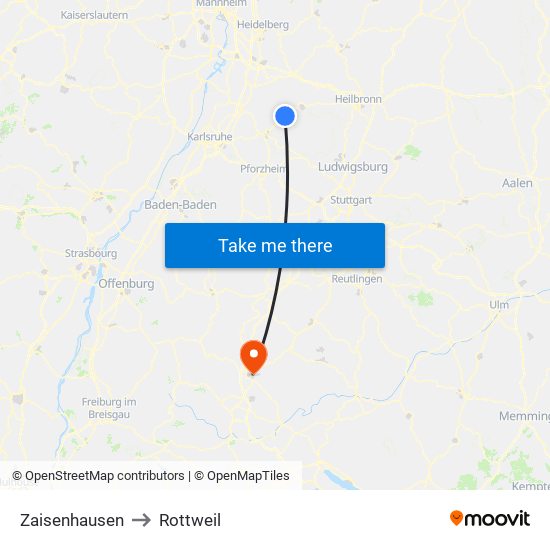 Zaisenhausen to Rottweil map