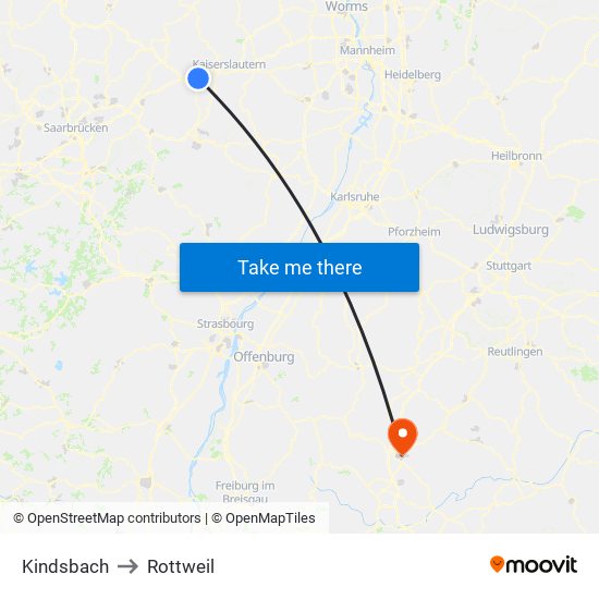 Kindsbach to Rottweil map