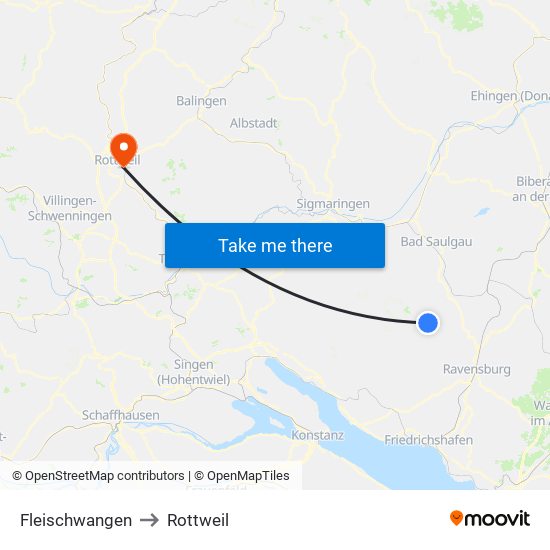 Fleischwangen to Rottweil map