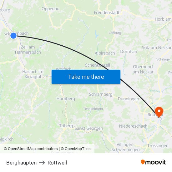 Berghaupten to Rottweil map