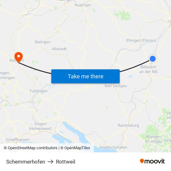 Schemmerhofen to Rottweil map