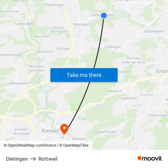 Dietingen to Rottweil map