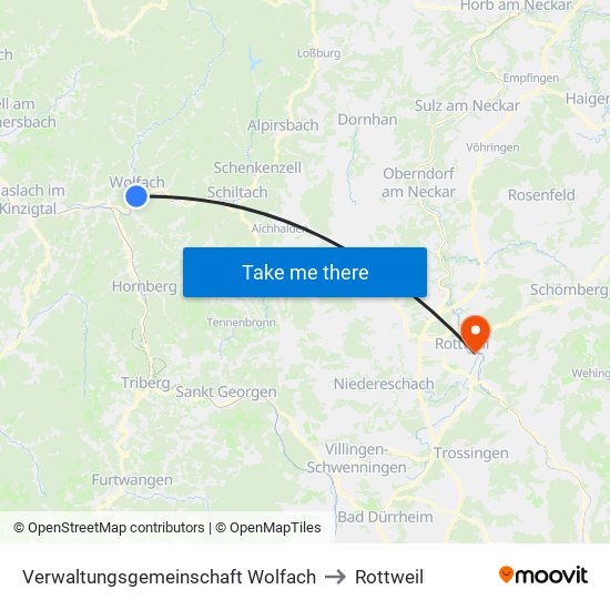 Verwaltungsgemeinschaft Wolfach to Rottweil map