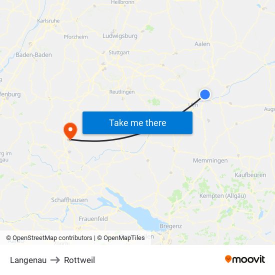Langenau to Rottweil map