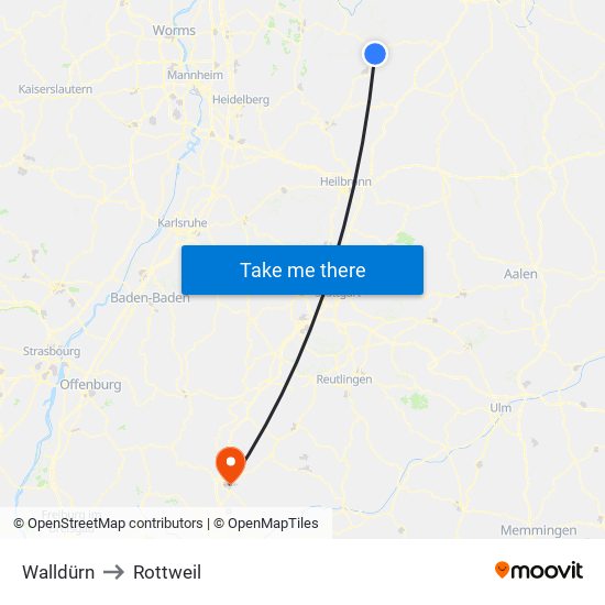Walldürn to Rottweil map