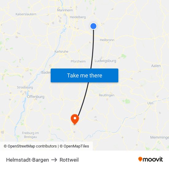 Helmstadt-Bargen to Rottweil map