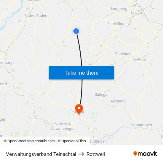 Verwaltungsverband Teinachtal to Rottweil map