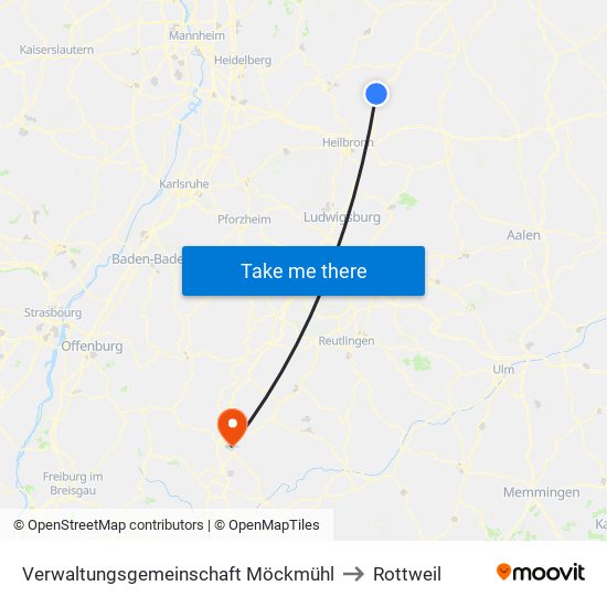 Verwaltungsgemeinschaft Möckmühl to Rottweil map