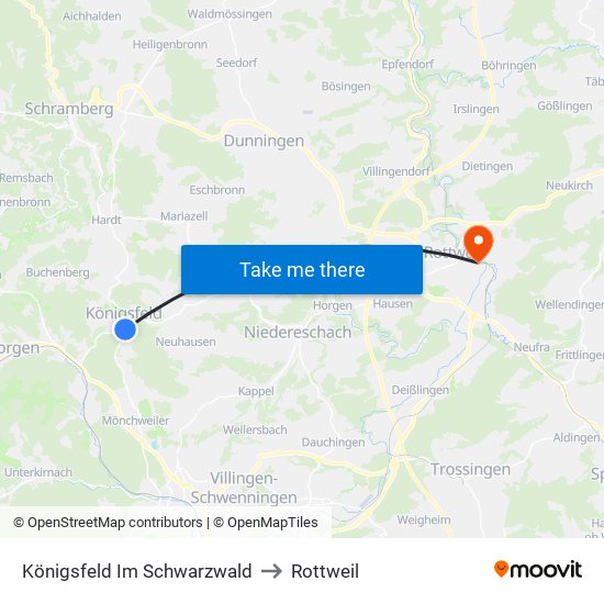 Königsfeld Im Schwarzwald to Rottweil map