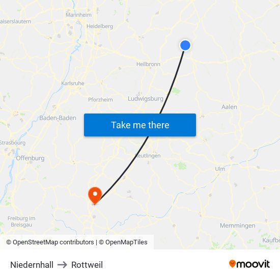 Niedernhall to Rottweil map