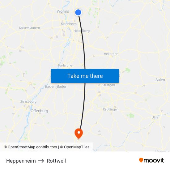 Heppenheim to Rottweil map