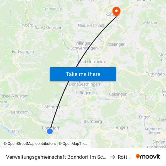 Verwaltungsgemeinschaft Bonndorf Im Schwarzwald to Rottweil map