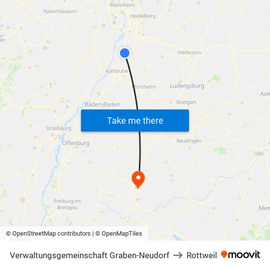 Verwaltungsgemeinschaft Graben-Neudorf to Rottweil map