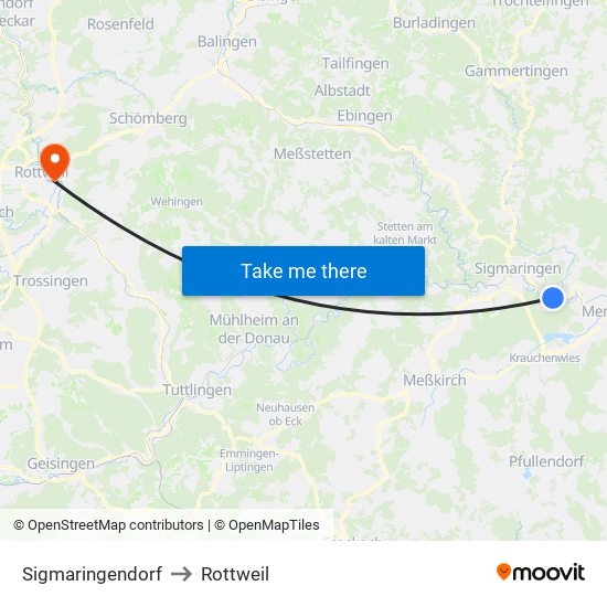 Sigmaringendorf to Rottweil map