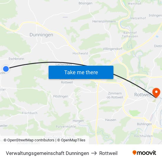 Verwaltungsgemeinschaft Dunningen to Rottweil map
