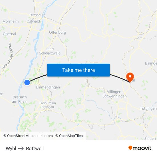 Wyhl to Rottweil map