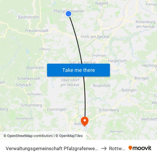 Verwaltungsgemeinschaft Pfalzgrafenweiler to Rottweil map