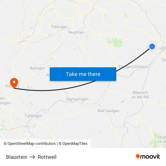 Blaustein to Rottweil map